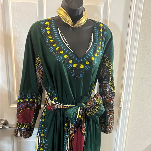 African Dashiki Print Green Maxi Dress! - Picture 14 of 16